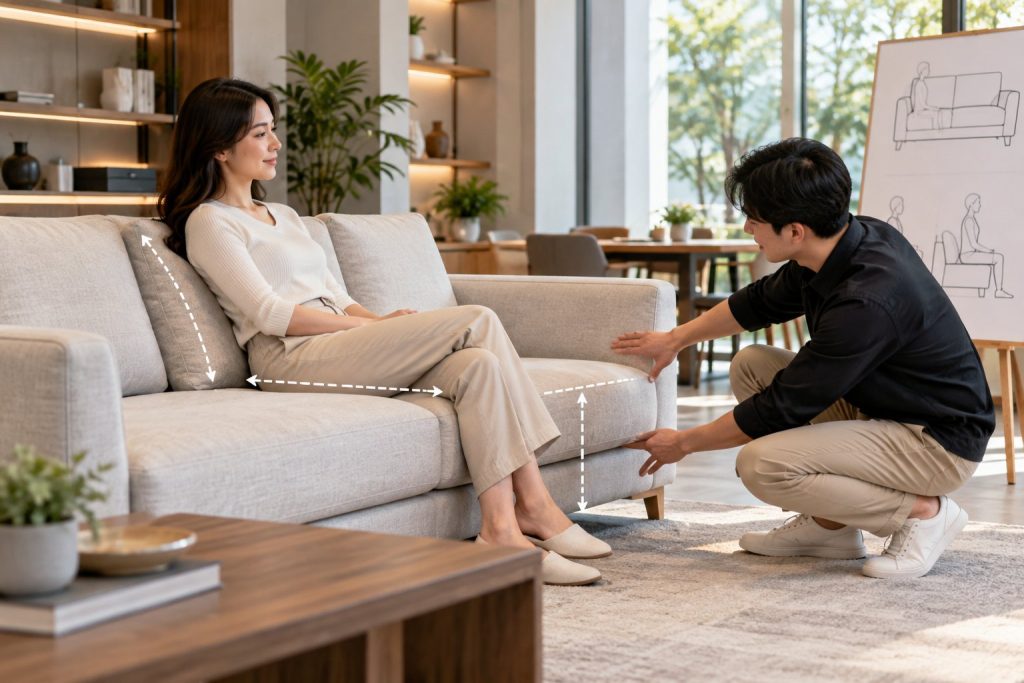 Độ sâu ghế sofa đặt làm: Cách chốt đúng tư thế