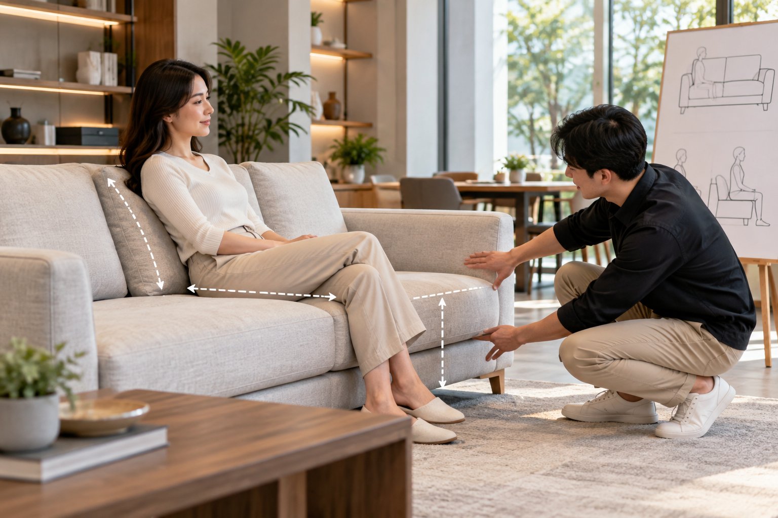Độ sâu ghế sofa đặt làm: Cách chốt đúng tư thế