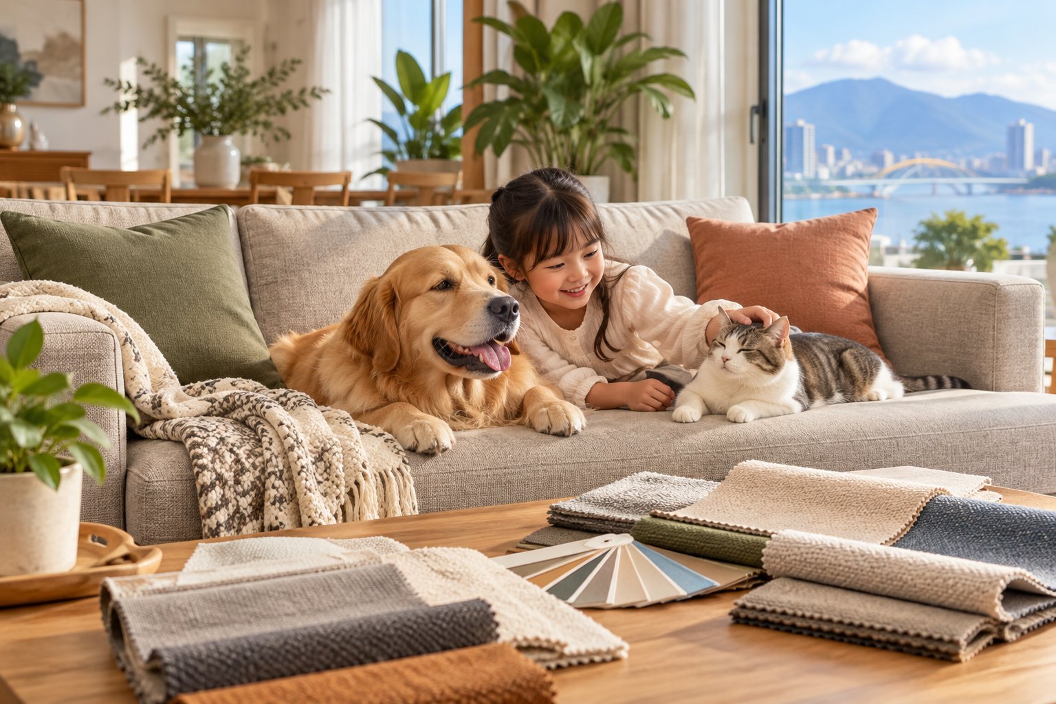 Vải bọc sofa cho nhà có trẻ nhỏ và thú cưng