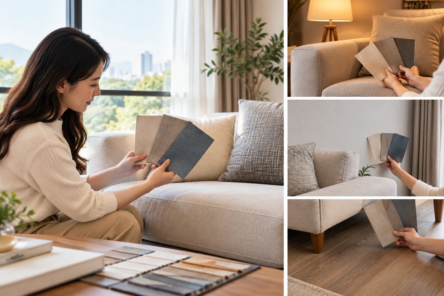 Ảnh minh hoạ: Chọn màu vải bọc lại sofa: Cách thử dưới ánh sáng