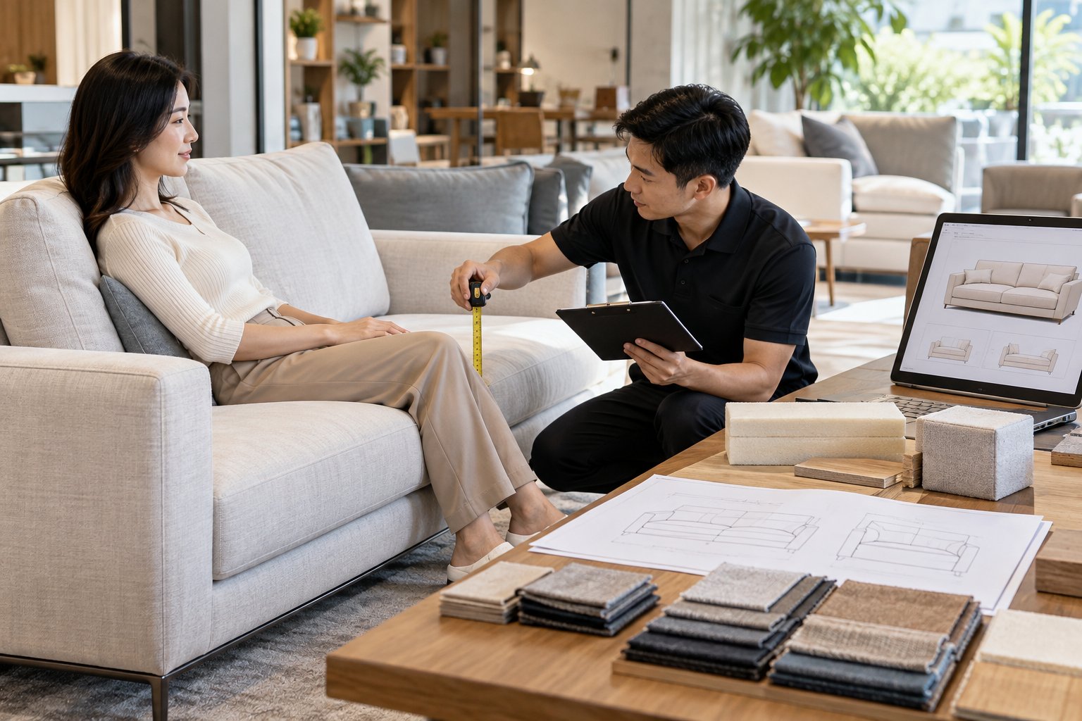 Ảnh minh hoạ: Độ sâu ghế sofa đặt làm: Cách chốt đúng tư thế