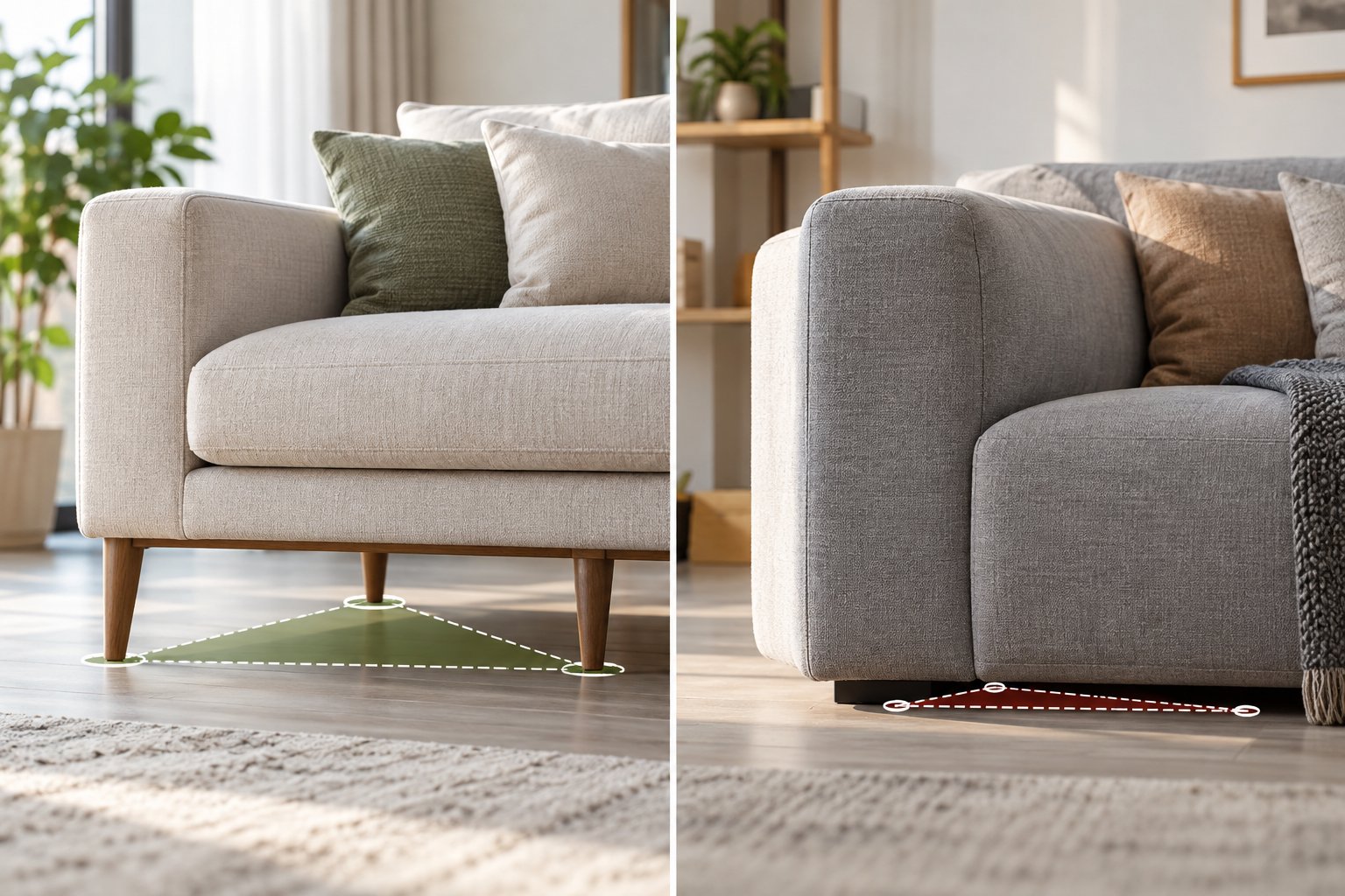 Ảnh minh hoạ: Chân sofa cao hay thấp? Cách chọn và đo khoảng hở