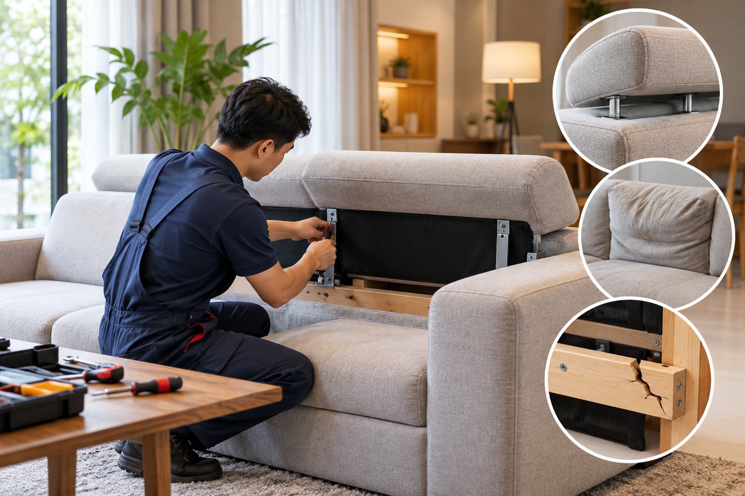 Ảnh minh hoạ: Tựa lưng sofa bị lỏng: Cách kiểm tra đúng vị trí