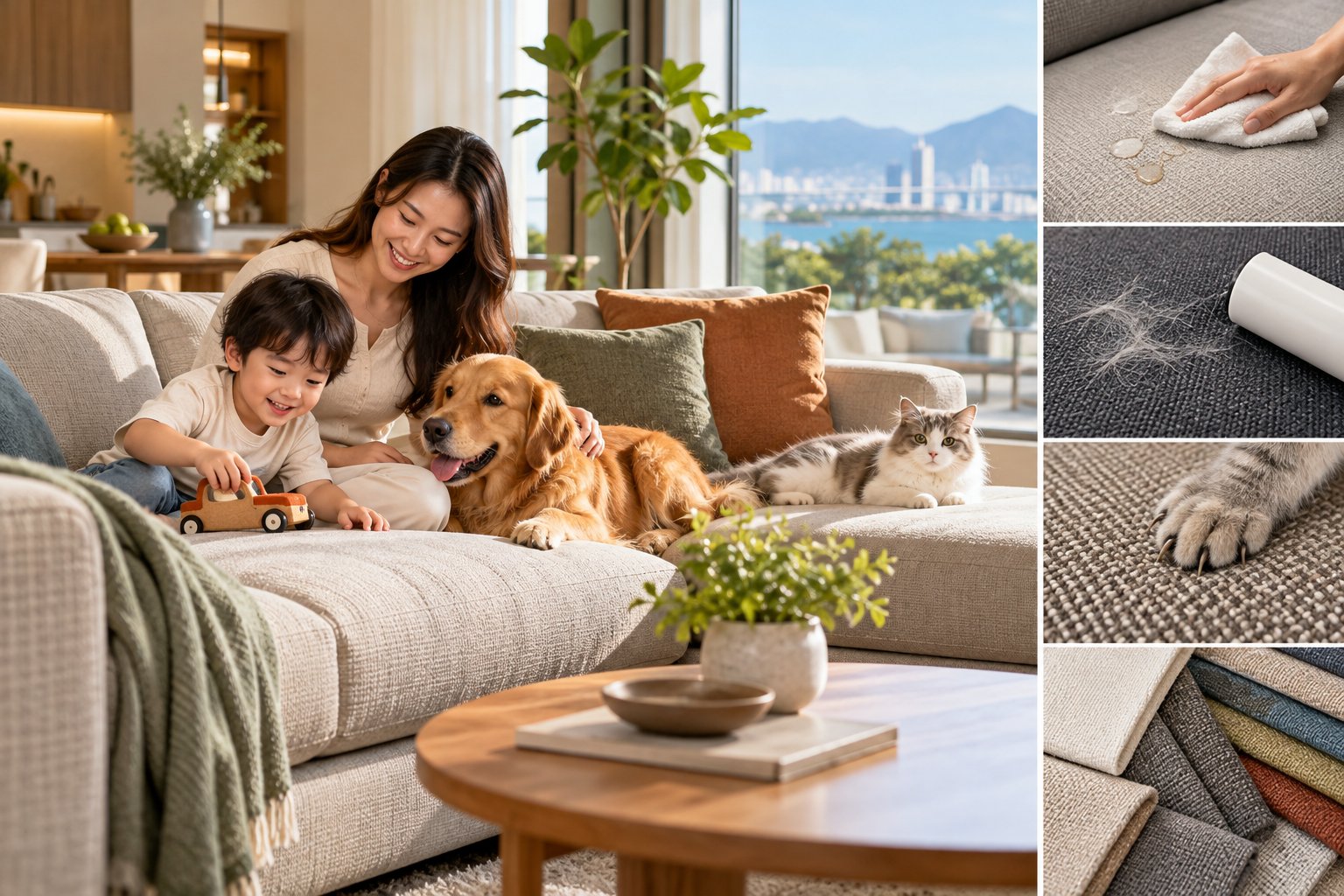 Ảnh minh hoạ: Vải bọc sofa cho nhà có trẻ nhỏ và thú cưng