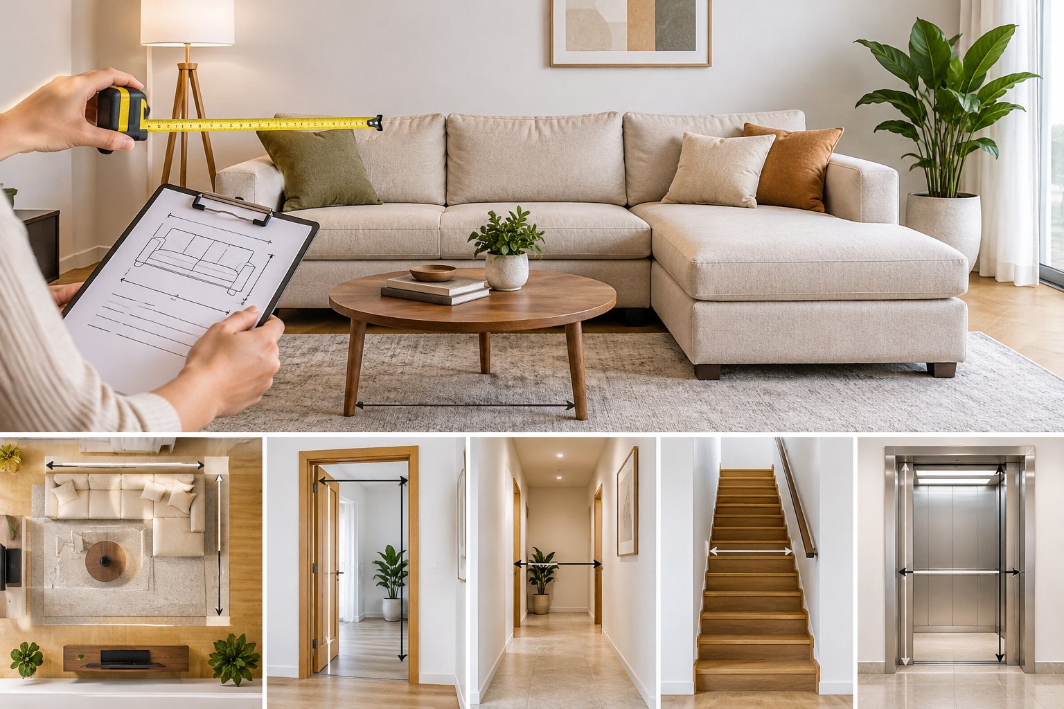 Ảnh minh hoạ: Cách đo sofa trước khi mua: phòng, cửa và lối đi