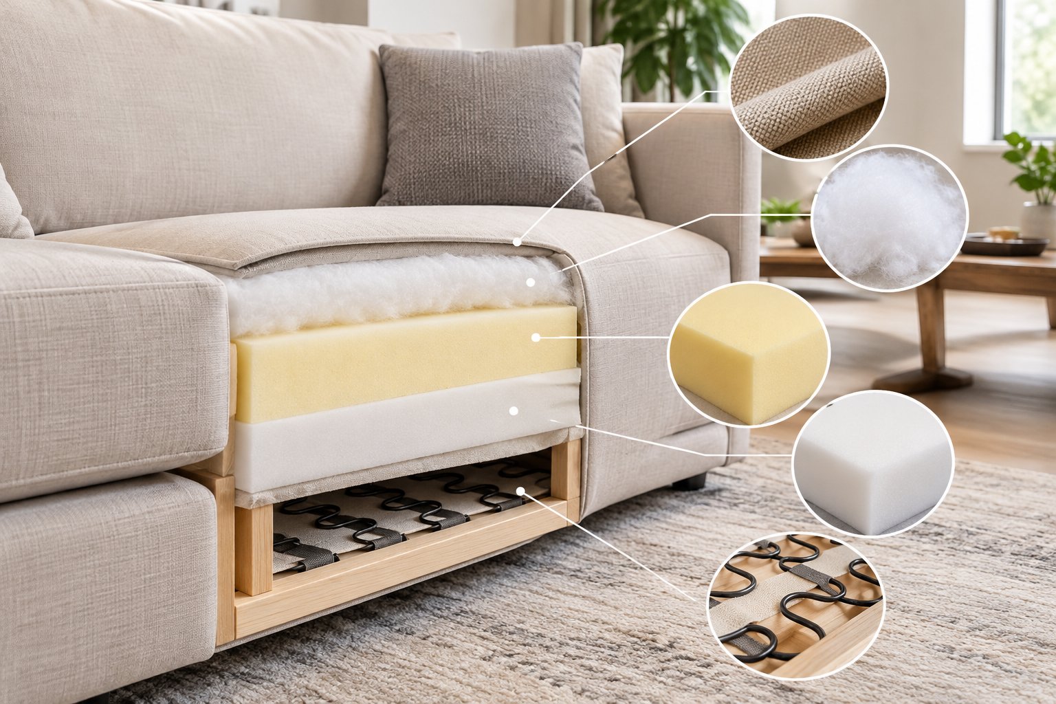 Ảnh minh hoạ: Cách kiểm tra đệm mút sofa trước khi mua