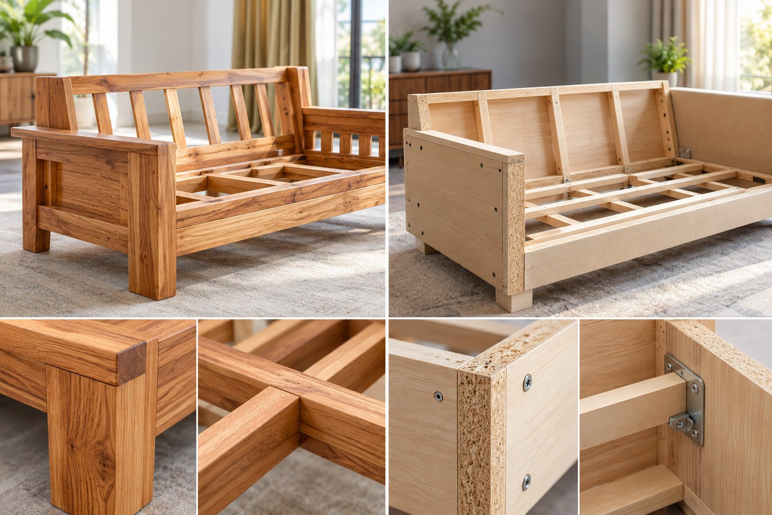 Ảnh minh hoạ: Khung sofa gỗ tự nhiên hay gỗ công nghiệp tốt hơn?