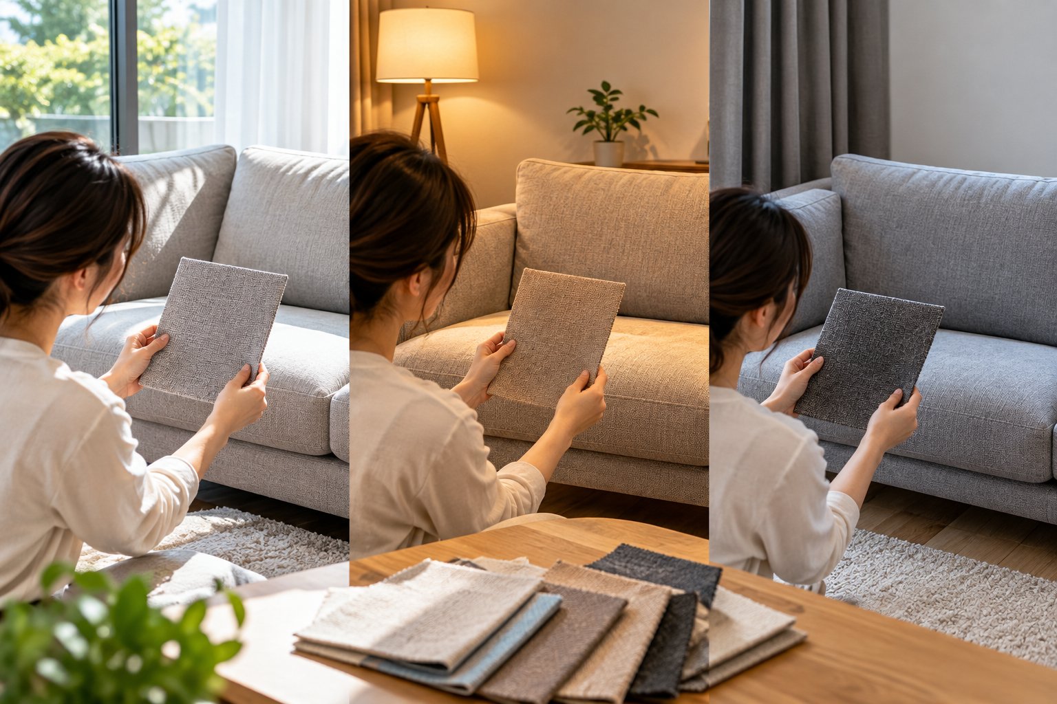 Ảnh minh hoạ: Chọn màu vải bọc lại sofa: Cách thử dưới ánh sáng