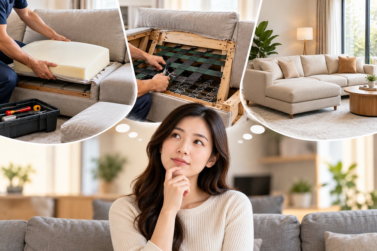 Ảnh minh hoạ: Ghế sofa bị lún xẹp: Nhận biết đúng chỗ hỏng