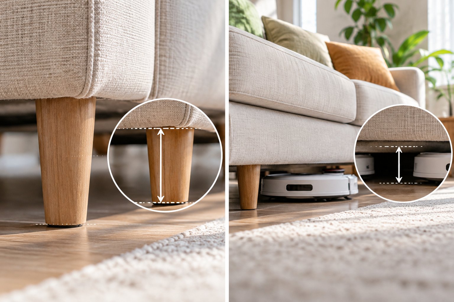 Ảnh minh hoạ: Chân sofa cao hay thấp? Cách chọn và đo khoảng hở