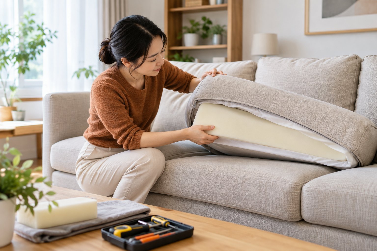 Ảnh minh hoạ: Ghế sofa bị lún xẹp: Nhận biết đúng chỗ hỏng