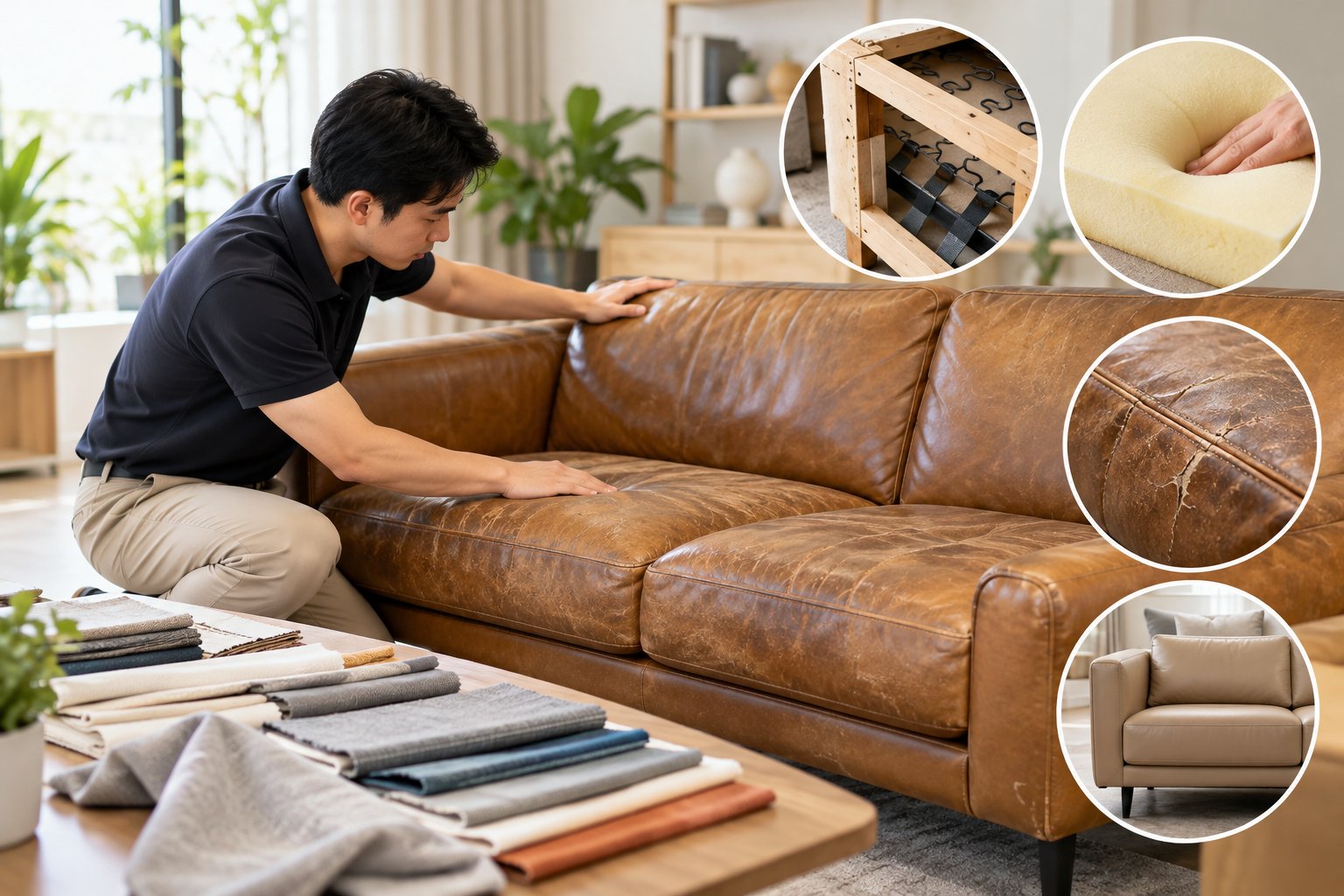 Ảnh minh hoạ: Bọc vải lên sofa da cũ: Kiểm tra trước khi làm